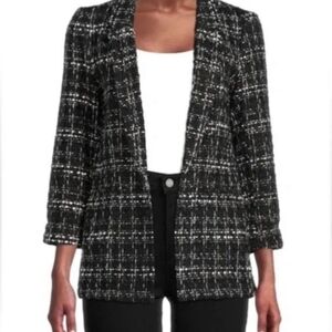 Nanette Lepore Black & White Tweed Open Front Blazer
